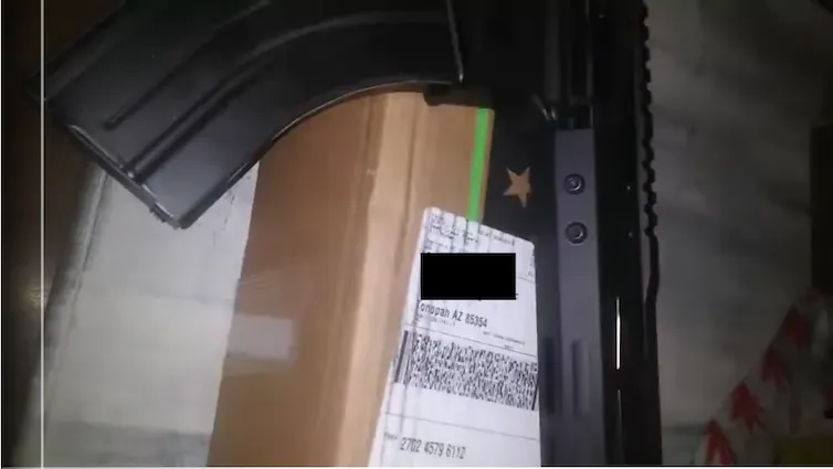 An illegal firearm vendor uploaded a video of an assault rifle being shipped to a customer. Screen capture by David Maimon, CC BY-NC-ND