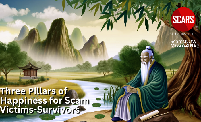 Three Pillars of Happiness for Scam Victims-Survivors - 2024 - on SCARS Institute ScamsNOW.com - The Magazine of Scams