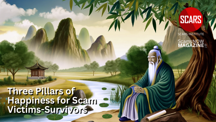 Three Pillars of Happiness for Scam Victims-Survivors - 2024 - on SCARS Institute ScamsNOW.com - The Magazine of Scams