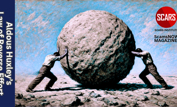 Aldous Huxley’s Law of Reverse Effort and Scam Victim Recovery - 2025 - on SCARS Institute ScamsNOW.com - The Magazine of Scam
