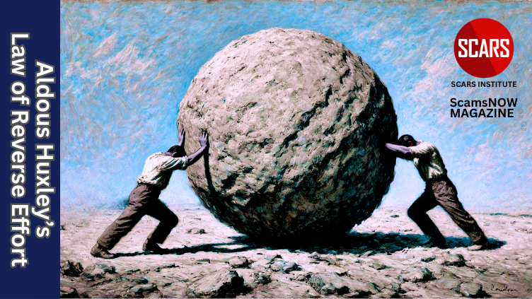 Aldous Huxley’s Law of Reverse Effort and Scam Victim Recovery - 2025 - on SCARS Institute ScamsNOW.com - The Magazine of Scam