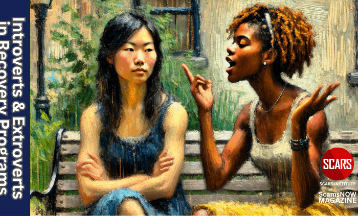 Introverts Differ from Extroverts in Recovery Programs - 2025 - on SCARS Institute ScamsNOW.com - The Magazine of Scams, Scam Victims, and Scam Psychology