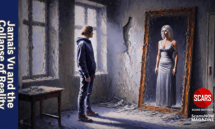 Jamais Vu and the Collapse of Reality: When You Realize It Was All a Scam - 2025 - on SCARS Institute ScamsNOW.com - The Magazine of Scams, Scam Victims, and Scam Psychology