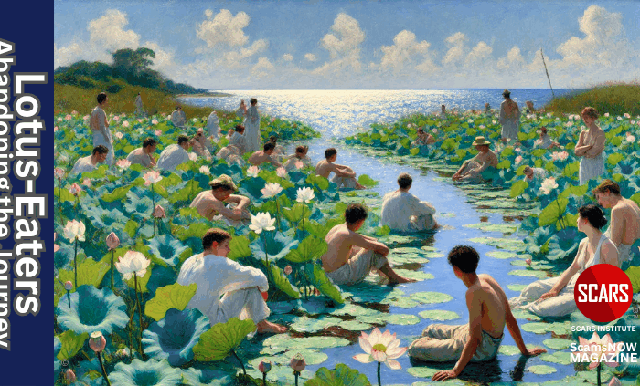 The Lotus-Eaters and the Quicksand of Comfort for Scam Victims in Recovery - 2025 - on SCARS Institute ScamsNOW.com - The Magazine of Scams, Scam Victims, and Scam Psychology