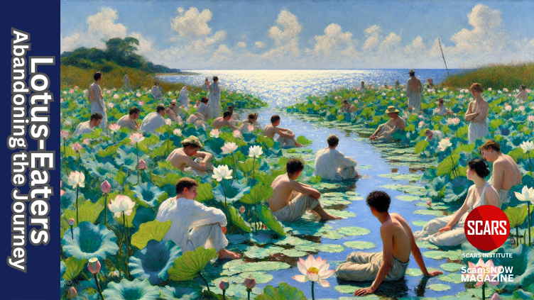 The Lotus-Eaters and the Quicksand of Comfort for Scam Victims in Recovery - 2025 - on SCARS Institute ScamsNOW.com - The Magazine of Scams, Scam Victims, and Scam Psychology