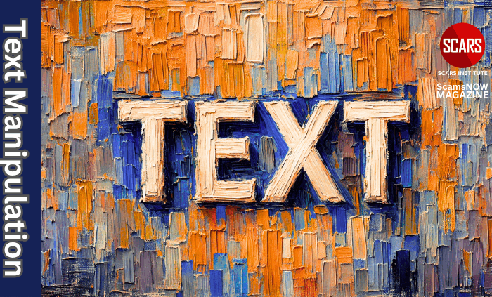 Words & Text Manipulation - The Secret Manipulation Technique Even Scammers Don't Know About But Use - 2025 - on SCARS Institute ScamsNOW.com - The Magazine of Scams, Scam Victims, and Scam Psychology