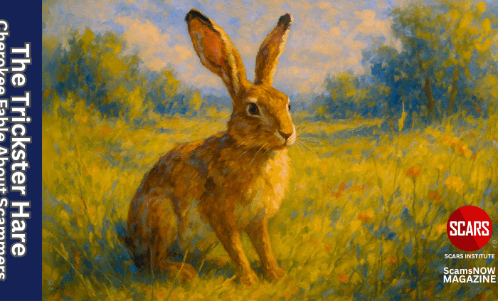 The Trickster Hare - Cherokee Fable About Scammers - 2025 - on SCARS Institute ScamsNOW.com - The Magazine of Scams, Scam Victims, and Scam Psychology