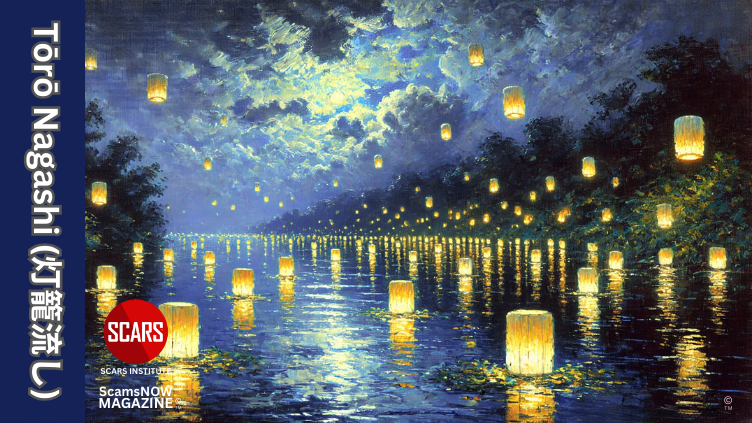 Tōrō Nagashi (灯籠流し) - A Monthly Lantern Ritual For Scam Victims - 2025 - on SCARS Institute ScamsNOW.com - The Magazine of Scams, Scam Victims, and Scam Psychology