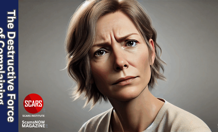 Statement About Professional Care for Scam Victims - 2024 6 The Destructive Force of Complaining for Scam Survivors - 2025 - on SCARS Institute ScamsNOW.com - The Magazine of Scams, Scam Victims, and Scam Psychology