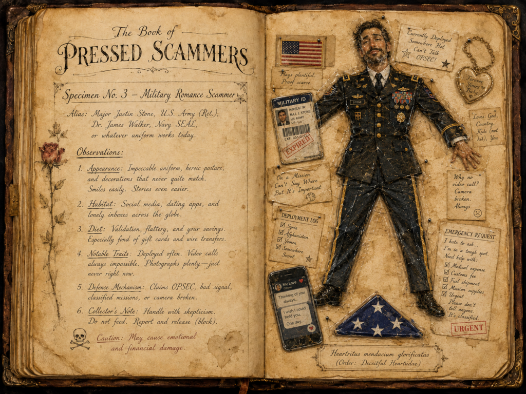 The Book of Pressed Scammers - Whimsy/Humor - 2026 7 Book of Pressed Scammers - A Curious Field Guide to Flattened Fraudsters and Other Peculiar Villains