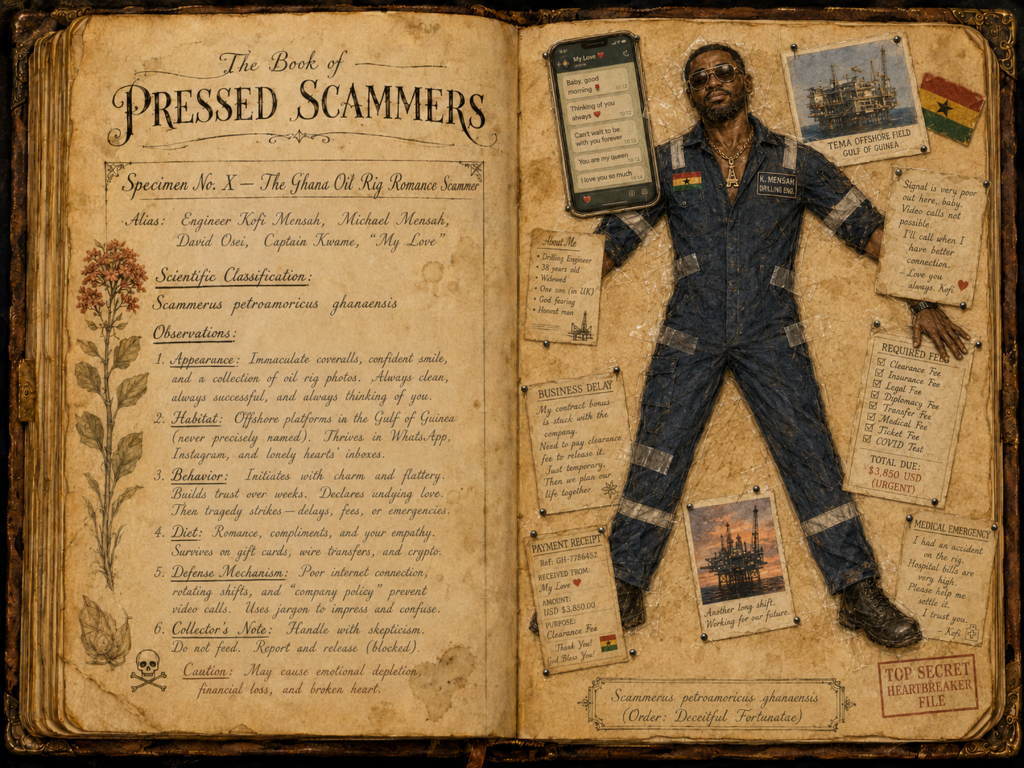 The Book of Pressed Scammers - Whimsy/Humor - 2026 11 Book of Pressed Scammers - A Curious Field Guide to Flattened Fraudsters and Other Peculiar Villains