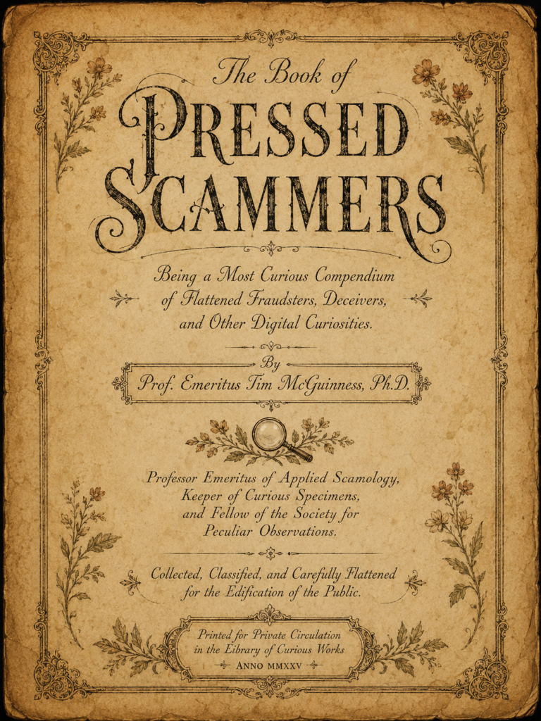 The Book of Pressed Scammers - Whimsy/Humor - 2026 3 Book of Pressed Scammers - A Curious Field Guide to Flattened Fraudsters and Other Peculiar Villains